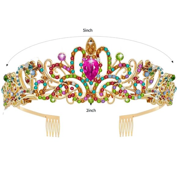 Crystal Tiara Crown Headband Princess Elegant Crown with combs for Women Girls B - Picture 7 of 7